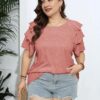 71786lLPgaL._AC_SY550_ Camisetas de talla grande para mujer, manga corta con volantes