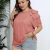 71ipE6eK3HL._AC_SY550_ Camisetas de talla grande para mujer, manga corta con volantes