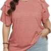 71wDRSO+53L._AC_SY550_ Camisetas de talla grande para mujer, manga corta con volantes