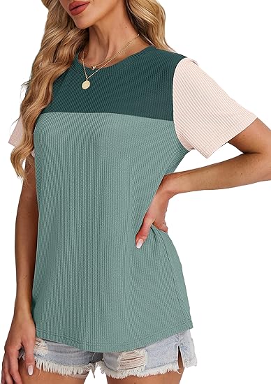 81sWnG-A2aL._AC_SY550_ Camisas de manga corta con cuello redondo para mujer WIHOLL
